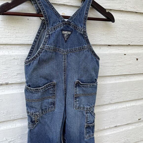 OshKosh B'Gosh Denim Overalls Baby Boy Reverse Logo Bib Vestbak- Size 12M - Picture 5 of 8